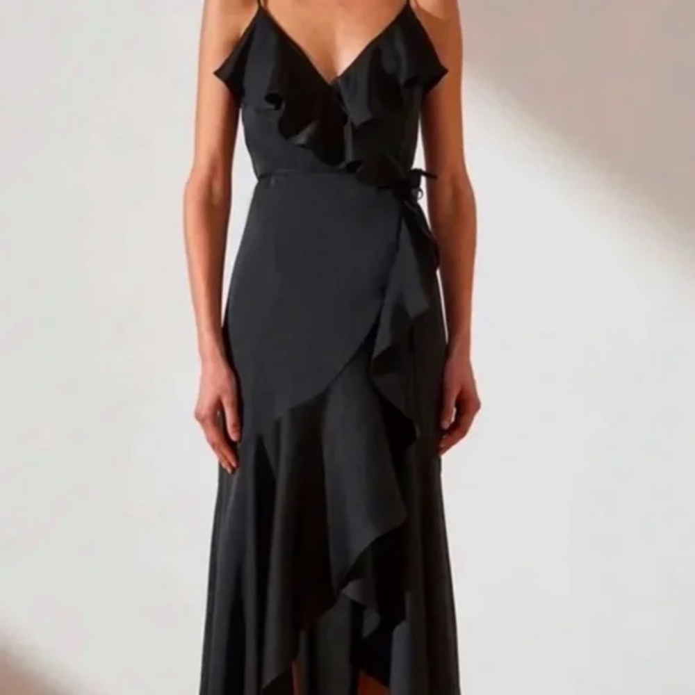 Shona Joy Luxe Bias Frill Wrap Dress - Black NWT